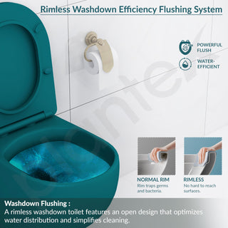 Plantex Imported Ceramic Western Commode/Rimless Wall Hung Commode for Toilet/Washdown Flush Bathroom Western Toilet with Soft Close Toilet Seat - P Trap (Matt Blue)