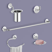 Plantex 304 Grade Stainless Steel Bathroom Accessories Set of 5 - Towel Rod/Hand Napkin Hanger for Wash Basin/Soap Case/Toothbrush Holder/Robe Hook - Daizy (Chrome)