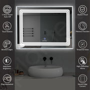 Plantex Glass LED Mirror for Bedroom/Wall with 3 Lighting Option/Smart Mirror for Living Room/Bedroom/Dressing Room - Rectangle Shape (18 X 24 Inch)