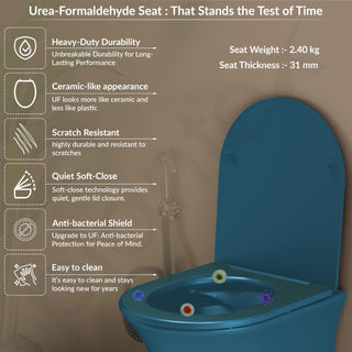 Plantex Ceramic Wall Hung Toilet/Rimless Western Commode for Bathroom/Commode with Soft Closing Toilet Seat - P Trap (Matt Blue)