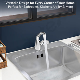 Plantex Pure Brass High Neck Pillar Cock Water Tap with Teflon Tape/360 Degree Swivel Spout/Single Lever Tabletop Basin Sink Cock - (3503, Chrome)