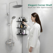 Plantex Glass Corner Shelf For Bathroom/Living Room/Kitchen Corner Shelf, Wall Mount/Glass Shelf for Bathroom Wall (9x9 Inches, Black, Pack of 3)