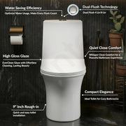 Plantex Ceramic Commode For Toilet/One Piece Western Commode With Rimless Siphonic Flush/Commode With Soft Closing Toilet Seat - S Trap - (Hexa, White)