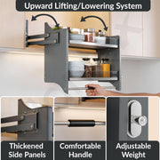 Plantex Pull Down Kitchen Cabinet Organizer/2-Tier Storage Lift Basket with Glass Finish/Space-Saving Overhead Kitchen Storage Rack/Modular Kitchen Accessories (Metal, 600 mm, Grey)
