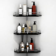 Plantex Glass Corner Shelf for Bathroom/Kitchen Glass Shelf/Bathroom Corner Shelf (Diamond-Black -9x9 Inches- Pack of 3)