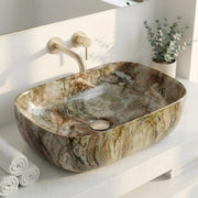 Plantex Ceramic Tabletop Basin/Square Washbasin/Basin for Bathroom/Washbasin for Bathroom, Restaurant, Hotel (Marble Finish, 18 x 13 x 5.5 Inch)