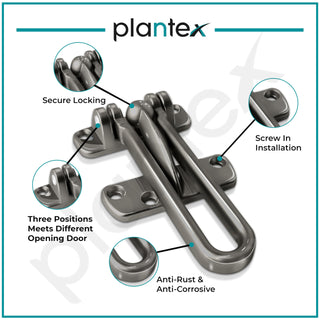 Plantex Heavy Duty Swing Bar Lock/Door Safety Guard with High Security Auxiliary Lock for Home/Office/Hotel - Pack of 4 (SH-42, Satin-Black Finish)