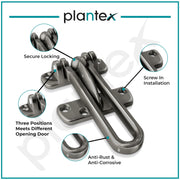 Plantex Heavy Duty Swing Bar Lock/Door Safety Guard with High Security Auxiliary Lock for Home/Office/Hotel - Pack of 3 (SH-42, Satin-Black Finish)