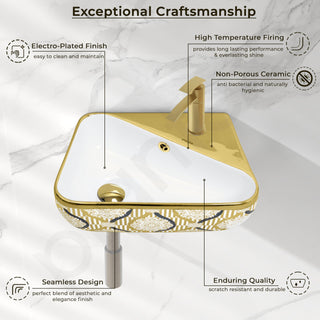Plantex Ceramic Designer Washbasin for Bathroom/Wall Hung Wash Basin/Rectangle Basin for Home/Office/Hotel (17.5x10.5x5 Inch - White & Gold)