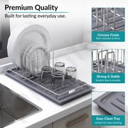 Plantex Stainless Steel Dish Drying Rack for Kitchen with Drain Tray/Plate & Thali Stand/Utensil, Bowl & Glass Holder/Countertop Dish Drainer Organizer – Pack of 1 (Chrome & Grey)