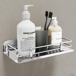 Plantex Wall Mounted Shelf for Bathroom/Stainless Steel Bathroom Shelf for Wall with Railings/Bathroom Accessories (9 inches, Chrome)