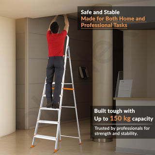 Plantex Legend Aluminium Folding 7 Step Ladder for Home - 7 Step Anti Skid Ladder/Wide Step Ladder (Orange-Silver)