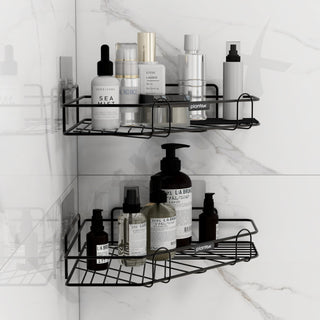Plantex Self Adhesive Corner Shelf for Bathroom/Adhesive Shelf for Kitchen - with Magic Sticker/Bathroom Organizer Without Drill - Pack of 2 (Diamond, Black)