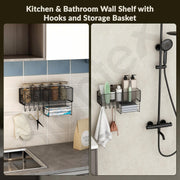 Plantex Self Adhesive Bathroom Shelf/Bathroom Organiser without Drill/Hanging Rack for Kitchen Storage/Modern Shower Bin for Office/Dining Room/Multipurpose Rack -Pack of 1 (Black)