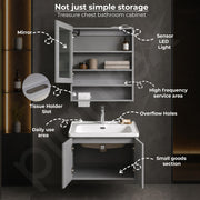 Plantex Wall Mount Vanity Cabinet with Washbasin and Mirror/Rectangular Basin with Cabinet for Bathroom - (Lara - 600, Grey)