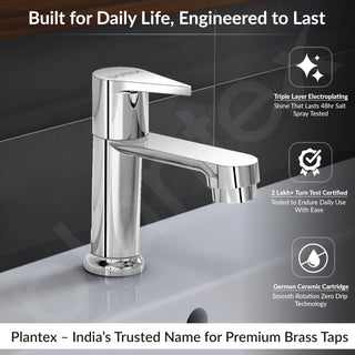 Plantex Pure Brass Pillar Tap for Wash Basin/Kitchen Taps for Home Sink/Wash Basin Tap with 7 Year Warranty (PAC-1803-Mirror Chrome)