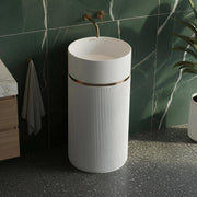 Plantex Pedestal Wash Basin/Acrylic Resin & Quartz Free Standing Wash Basin/Round Basin for Bathroom/Home/Office/Restaurant - (1056, White)