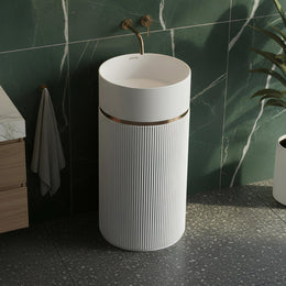 Plantex Pedestal Matt Wash Basin/Acrylic Resin & Quartz Free Standing Wash Basin/Round Basin for Bathroom/Home/Office/Restaurant - (1056, White)