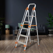 Plantex Secura 5 Step Aluminium Ladder for Home/Foldable Ladder with Support Hand Rail (Orange-Silver)