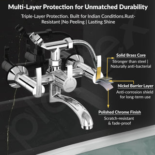 Plantex Pure Brass Telephonic Wall Mixer with Crutch Arranging of Hot & Cold Water with Water Saving Nozzle for Bathroom and Brass Wall Flange 7 Year Warranty -(AQ-1417-Chrome)