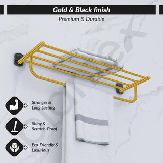 Plantex 304 Grade Stainless Steel 24 inch Towel Rack/Towel Stand/Towel Holder for Bathroom/Towel Hanger for Bathroom/Bathroom Accessories - Parv (Gold & Black)