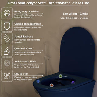 Plantex Imported Ceramic Western Commode/P Trap Wall Hang Commode for Toilet/Rimless Washdown Western Toilet with Soft Close Toilet Seat (1166 - Porshe Blue)