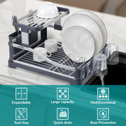 Plantex  Aluminium Fold Flat Dish Drying Rack/2-Tier Dish Drainer With Drying Rack/Utensils Drying Rack/Vessel Drainer Basket/Kitchen Organiser Rack Stand- (Silver & Grey)