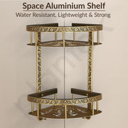 Plantex Aluminium Corner Shelf For Bathroom Wall/2 Tier Side Corner Shelf/Bathroom Corner Shelf with Hooks/Premium Bathroom Organizer (Brass-Antique Finish)