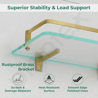 Plantex Frosted Glass Shelf for Bathroom/Shelf with Brass Railings and Brackets/Shelf for Living Room/Bedroom/Kitchen - Pack of 1 (15 x 6 inch, Brass Antique)