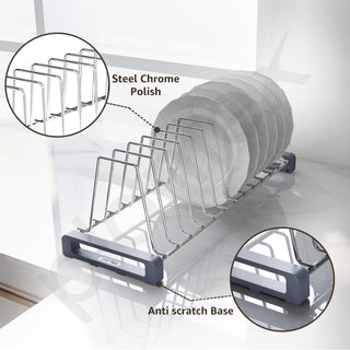 Plantex Premium-Grade Stainless Steel Plate Stand for Kitchen/10 SlotPlate Oraganizer for Kitchen Cabinet/Dish Rack Stand with Anti-Scratch Base(Size-6Inches, Slot- 10, Pack of 1)