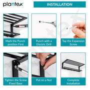 Plantex Folding Towel Rack with Towel Rod and Hooks for Bathroom/24 Inch Aluminium Towel Hanger/Stand/Bathroom Accessories - Pack of 1 (Black, 6900)
