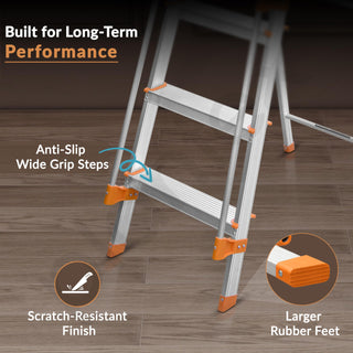 Plantex Secura 8 Step Aluminium Ladder for Home/Foldable Ladder with Safe Hand Rails/5 Year Manufacturer Warranty(Orange-Silver)