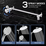 Plantex Shower For Bathroom Full Set with 3-Mode Hand Shower/304 Stainless Steel Flexible Hose Pipe & Hand Shower Holder-Chrome