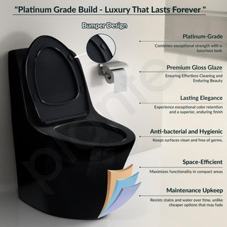 Plantex Ceramic Toilet for Commode/Siphonic Vacuum Jet Flush Ceramic Western Commode/One Piece Western Toilet with Soft Closing Toilet Seat - S Trap (Black)