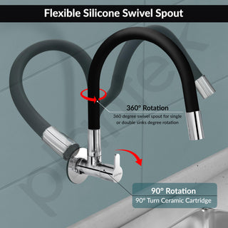 Plantex Pure Brass Kitchen Sink Tap with Brass Wall Flange and Teflon Tape/Wall Mount Kitchen Sink Faucet with Water Saving Aerator - 7 Year Warranty-(FLO-810B)