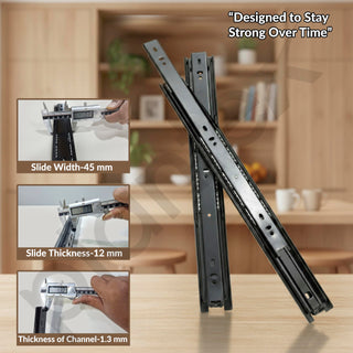 Plantex Drawer Channel/Ball Bearing Regular Close Slider Drawer Channel for Home, Kitchen & Wardrobe/Channel for Drawer (12-Inch,Black) z