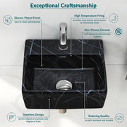 Plantex Ceramic Wall Hung Wash Basin for Bathroom/Square Tabletop Basin/Bathroom Hand Wash Sink/Wall Mount Washbasin for Restaurant/Hotel (Black- 13x11.5x5 Inch)