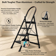 Plantex Hercules Pro 4-Step Foldable Ladder for Home with 150 kg Load Capacity/Heavy-Duty Steel Ladder/Anti-Slip Wide Step/Strong, Stable & Multi-Purpose (Black)
