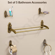 Plantex Aluminium Antique Bathroom Accessories Set Of 5-Pcs/Bathroom Hardware Set (Towel Rod/Napkin Ring/Paper Holder/Soap Dish/Tumbler Holder), Gold