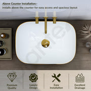 Plantex Ceramic Washbasin for Bathroom/Designer Countertop Basin/Rectangle Tabletop Wash Basin for Home/Office/Hotel (18x13x5 Inch - White & Gold)