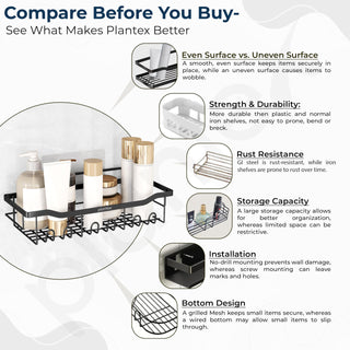 Plantex Self Adhesive Bathroom Shelf/Wall Mounted Bathroom Shelves & Accessories/Organizer for Kitchen/Drill Free Racks-Stands-Holders/GI Steel Shelf for Wall-Pack of 2-(Black)