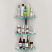 Plantex Transparent Glass Shelf for Living Room/Glass Corner Shelf for Bathroom with Stainless Steel Railings and Brackets/Bathroom Organizer/Kitchen Racks-(12 x12 Inch-Pack of 3)