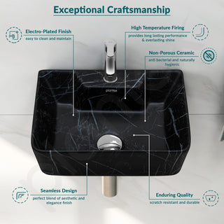 Plantex Wall Mount Wash Basin for Bathroom/Tabletop Designer Ceramic Basin/Rectangle Countertop Basin/Home/Office (Black-16x12x5 Inch)