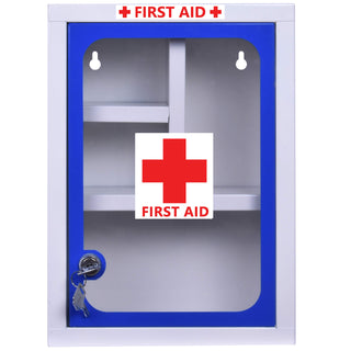 Plantex First Aid Box/Emergency Medicine Storage Box/First Aid Kit Box/Medical Box for Home, School & Office/Lockable with Multi Compartment - (Blue & White) – Big Size Wall Mount – Metal