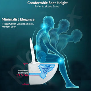 Plantex Platinum Ceramic Commode for Toilet/Rimless Wall Hung Western Toilet/Bathroom Commode With Soft Closing Toilet Seat - P Trap (White)
