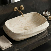 Plantex Wash Basin for Bathroom/Ceramic Table Top Washbasin/Countertop Vessel Sink Basin - (Cream Marble,  23 x 16 x 6 Inch)