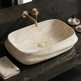 Plantex Wash Basin for Bathroom/Ceramic Table Top Washbasin/Countertop Vessel Sink Basin - (Cream Marble,  23 x 16 x 6 Inch)