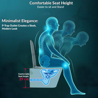 Plantex Imported Ceramic Commode/Western Toilet/Wall Hanging Commode for Bathroom with Soft Closing Toilet Seat Cover- P Trap (Harmony Blue)