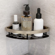 Plantex Self Adhesive Corner Shelf for Bathroom Wall/Aluminium & Stainless Steel Corner Shelf/Storage Organizer/Bathroom Accessories Set- Pack of 1 (8 x 8 inch, Satin & Black)