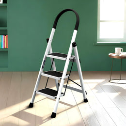 Plantex Ladder for Home/Strong Foldable Wide 3 Step Ladder/Anti-Skid 3 Step Ladder - (Apex - White)
